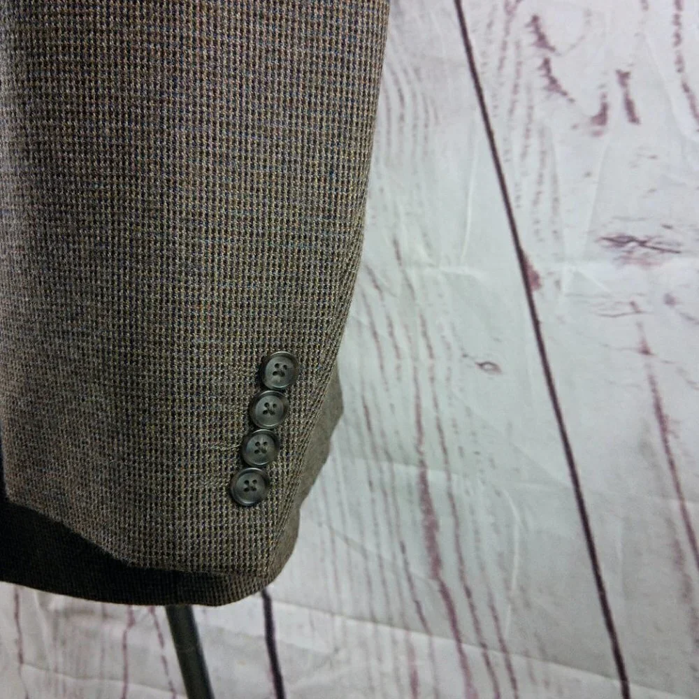 Adolfo 46R Lambswool 2 Button Multicolor Houndstooth Blazer Sport Coat_4